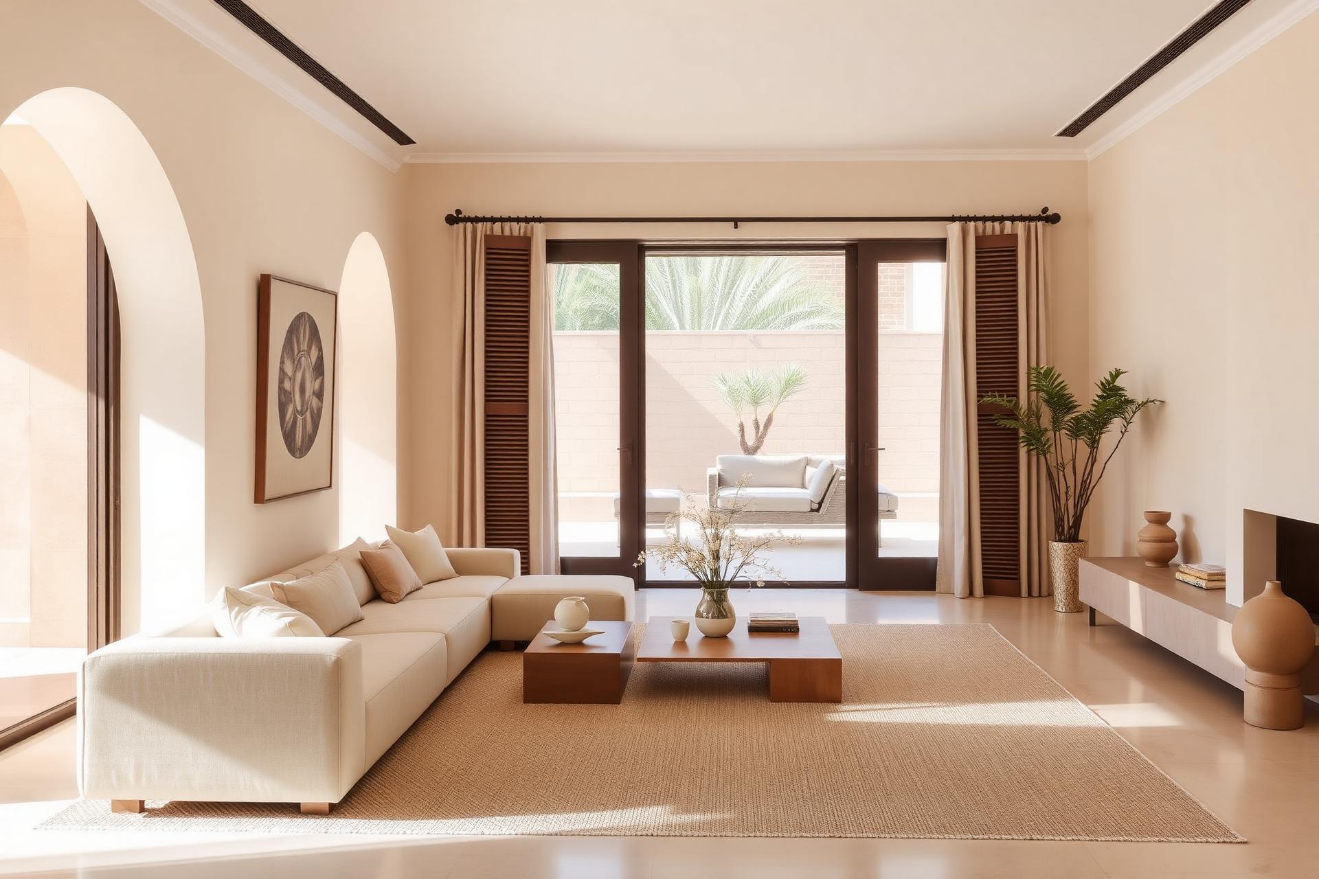 Beautifully styled Moroccan villa living room, ready for guests